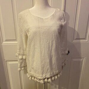 Market & Spruce Eyelet White Crochet Blouse
Tassels M 3/4 Sleeves Boho lined EUC